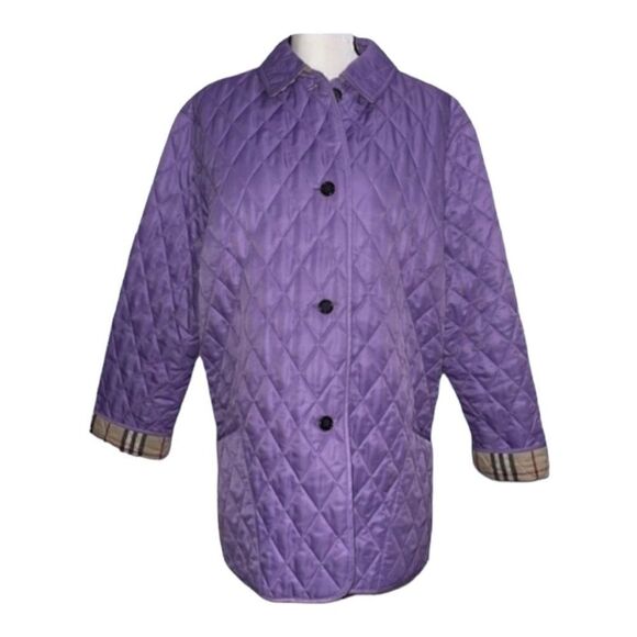 SOLD Burberry Diamond Quilt Jacket Authentic Purple Size Large Mint Condition - Picture 2 of 16